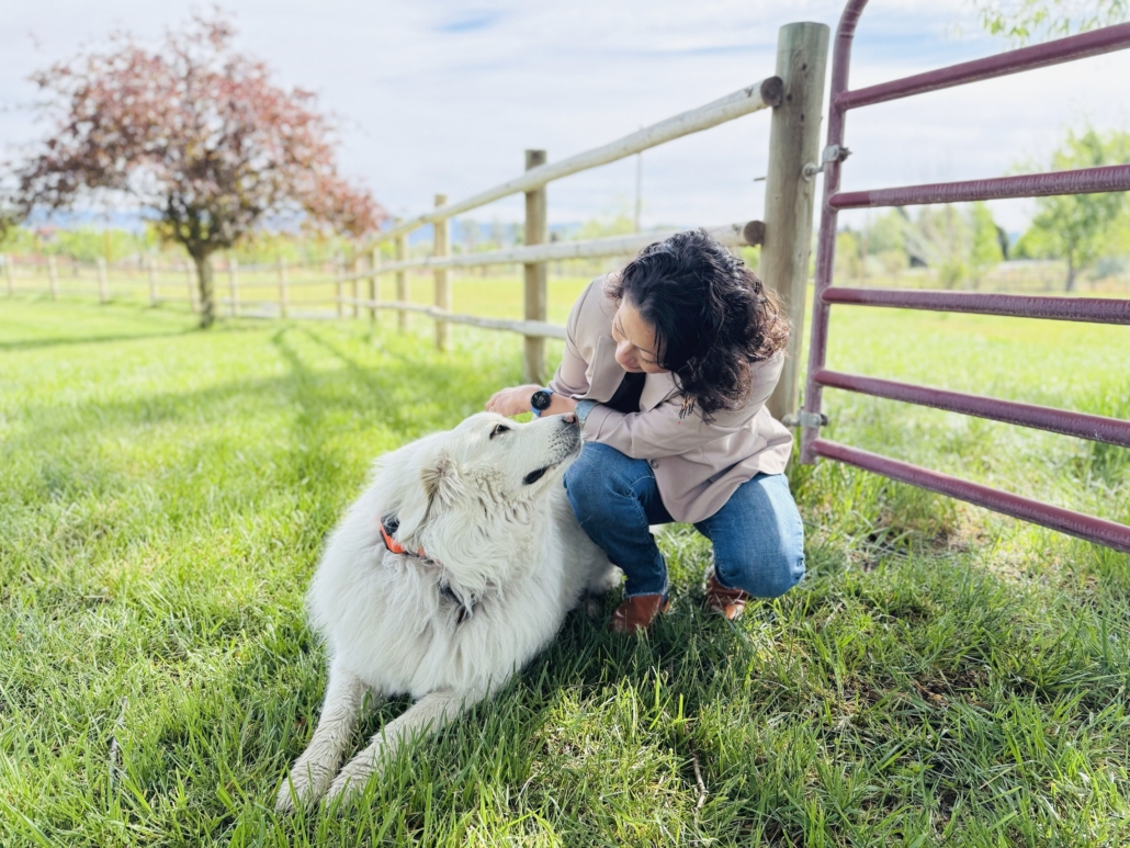 Alanna and Lily Alanna and her large white dog Lily